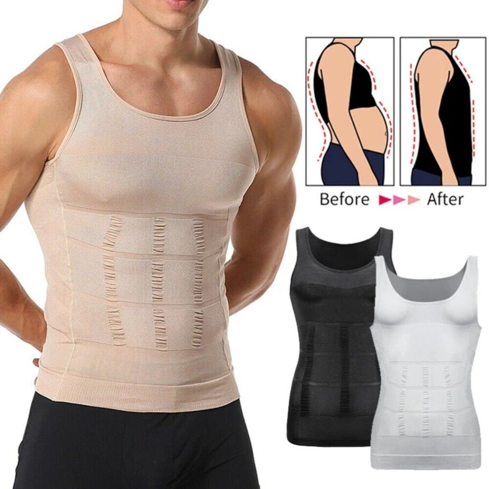 Men Slimming Body Shaper Shirt Abs Abdomen Gym Workout Tummy Control Compression